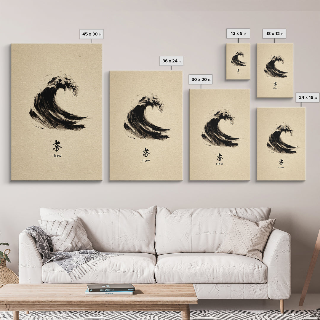 Large Black Ink Brush Stroke Abstract Flow Calligraphy Wall Art Painting Print Minimalist Home Decor Living Room Modern Framed Canvas