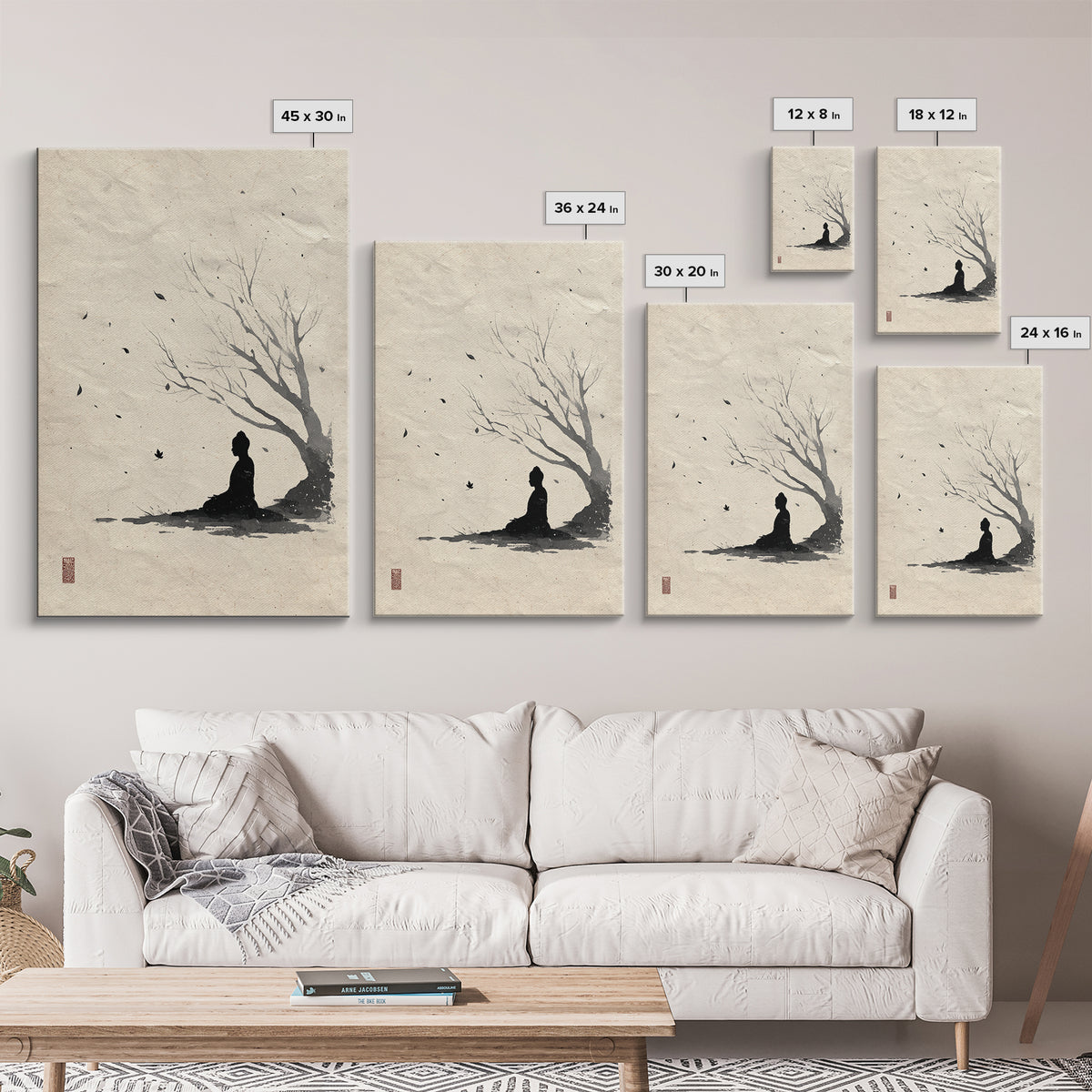 Zen Meditation Silhouette Ink Painting Wall Art Abstract Minimalist Oriental Canvas Print For Bedroom Decor And Yoga Room