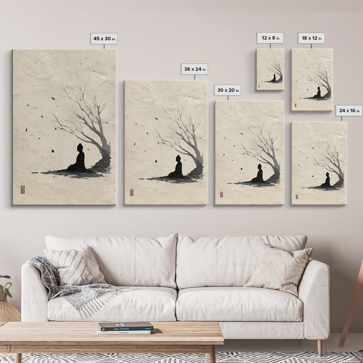 Zen Meditation Silhouette Ink Painting Wall Art Abstract Minimalist Oriental Canvas Print For Bedroom Decor And Yoga Room
