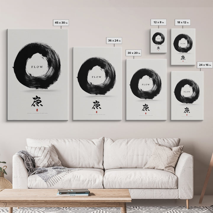 Minimalist Black Enso Circle Symbol Art Print With Flow Calligraphy Brush Stroke Wall Art Print For Modern Home Decor