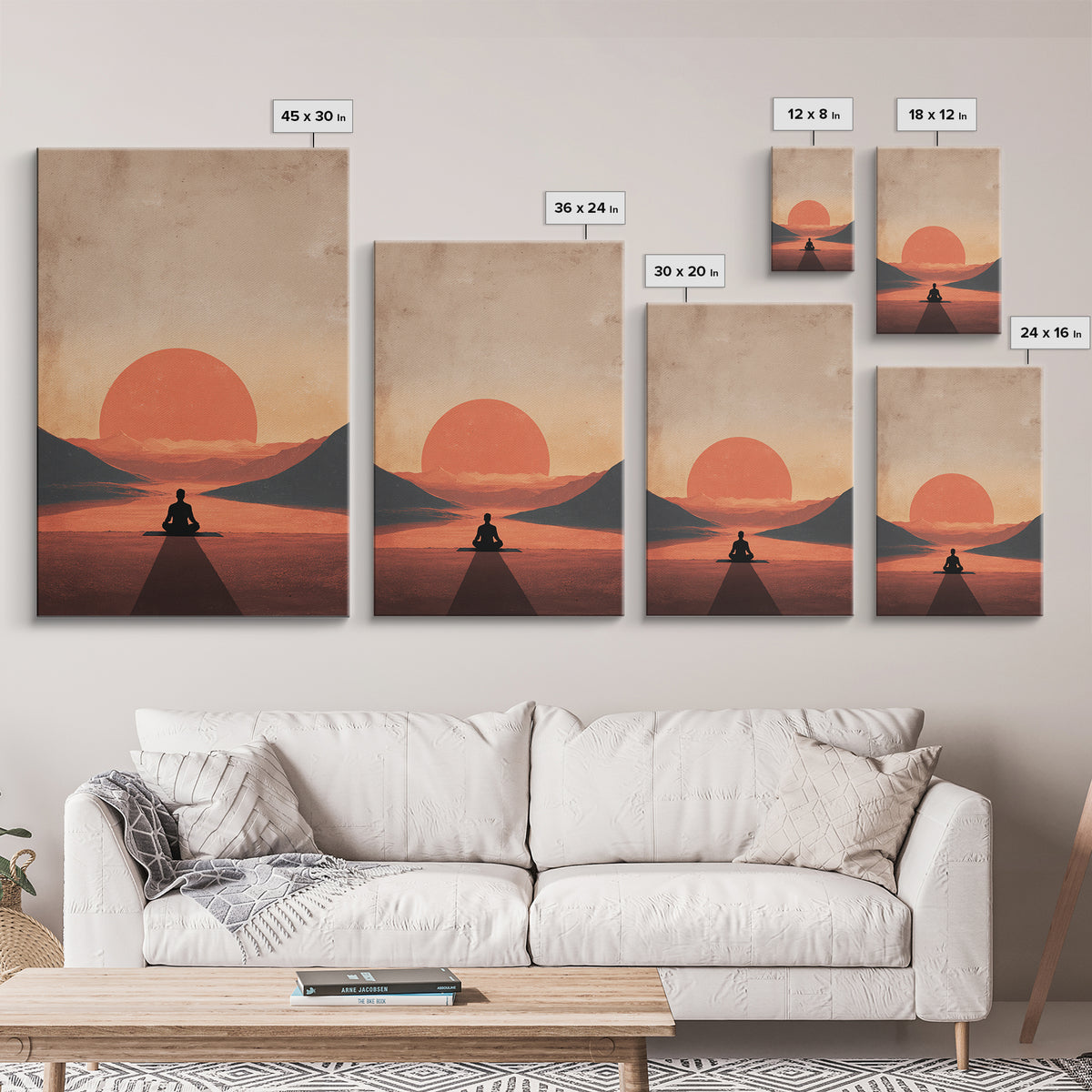 Meditative Silhouette Sunset Mountain Landscape Digital Art Canvas Print For Modern Wall Art And Home Decor