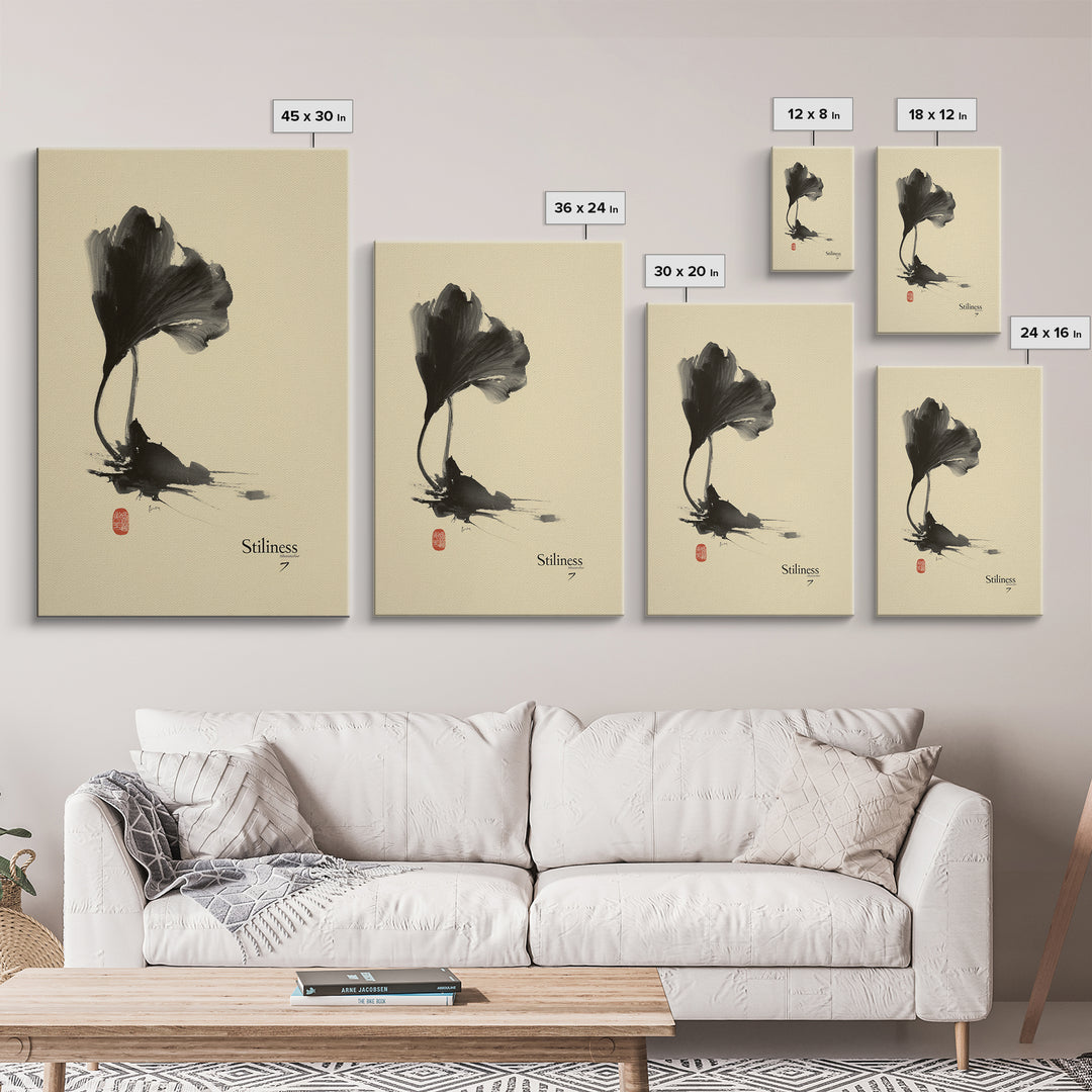 Minimalist Ink Brush Floral Painting Black And White Wall Art Modern Canvas Print For Office And Bedroom Decor