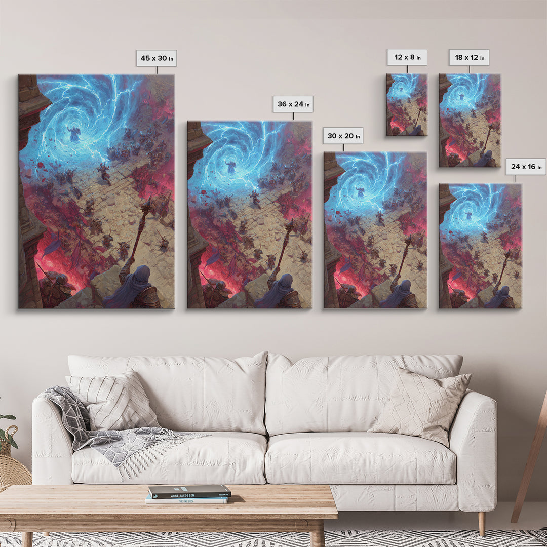 Epic Fantasy Battle Portal Canvas Print, Lightning Magic, Dungeons And Dragons Wall Art, Gaming Room Decor, Gift For Gamer
