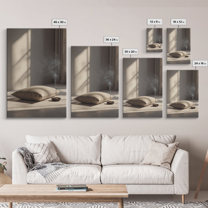 Minimalist Cozy Room With Soft Pillow And Burning Incense Stick Canvas Print Modern Wall Art For Bedroom Decor
