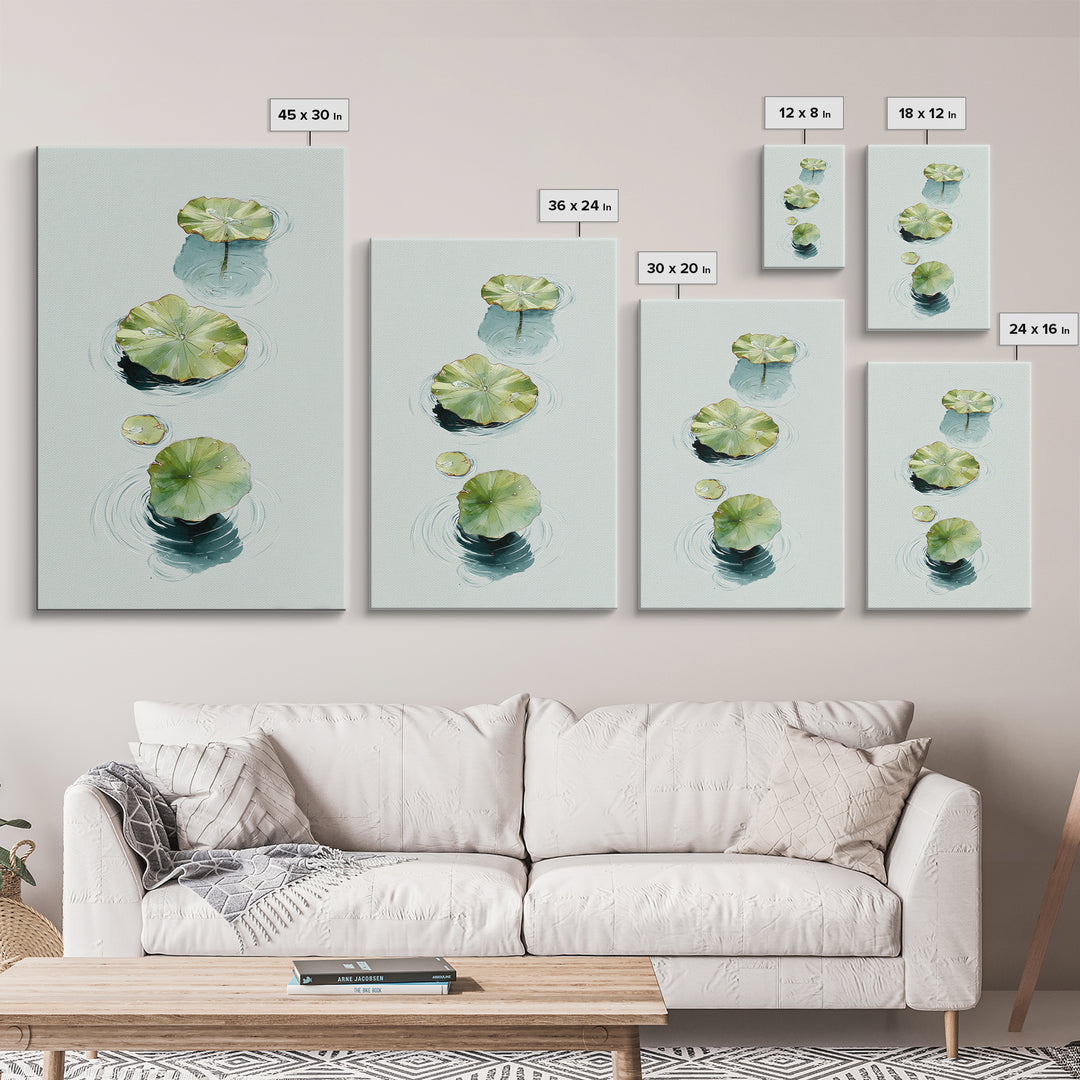 Botanical Watercolor Art Of Floating Lotus Leaves Calm Minimalist Wall Art Print For Nature Inspired Home