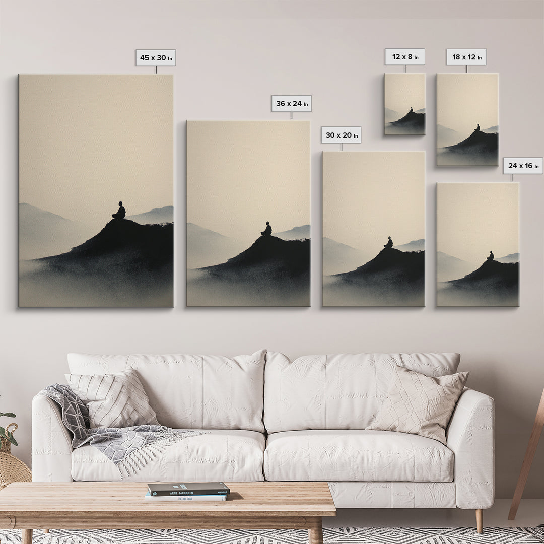 Mystical Monastery Mountain Night Scene With Neon Lights Framed Canvas Print Large Wall Art Decor
