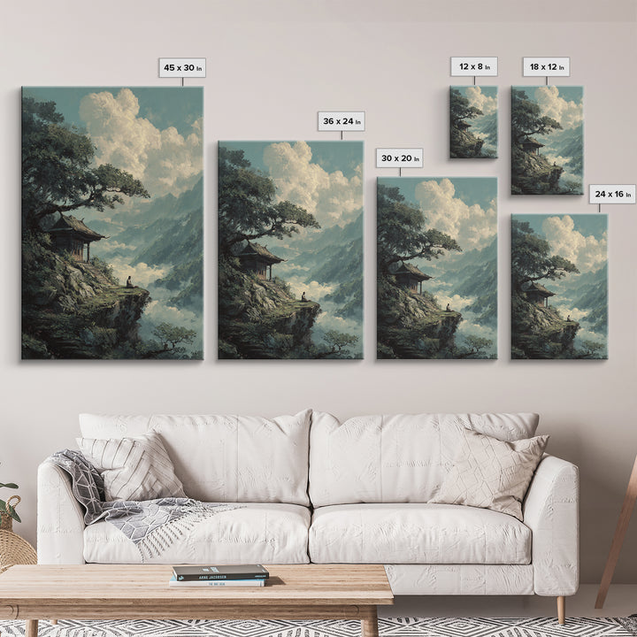 Tranquil Mountain Meditation Scene With Zen Garden Framed Canvas Print For Spiritual And Modern Home Wall Art Decor