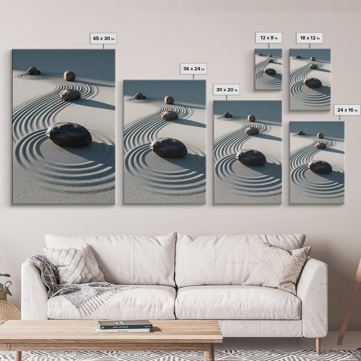 Calming Japanese Zen Garden With Rocks And Sand Minimalist Wall Art Modern Canvas Print