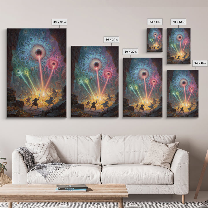 Floating Eye Monsters In Treasure Dungeon Wall Art Fantasy Canvas Print For Dnd Game Room Decor And Weird Gothic Office Art