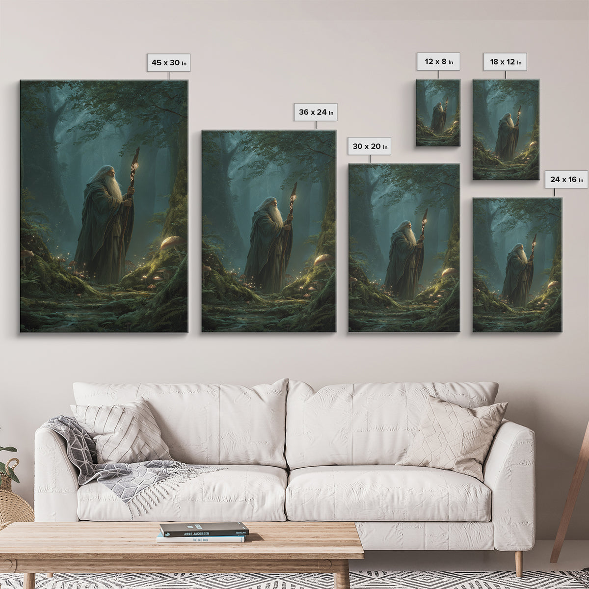 Ancient Wizard In Enchanted Forest Wall Art, Magical Mushroom Canvas Print, Dark Academia Fantasy Decor, Mystical Gift For Him