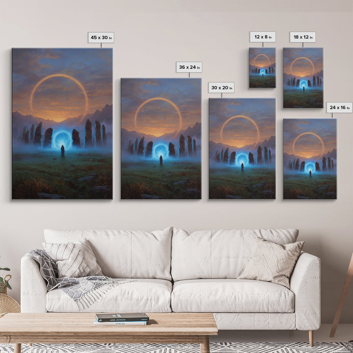 Glowing Portal Stone Circle Wall Art, Mystical Fantasy Canvas Print, Celestial Landscape Decor, Spiritual Gift For New Home