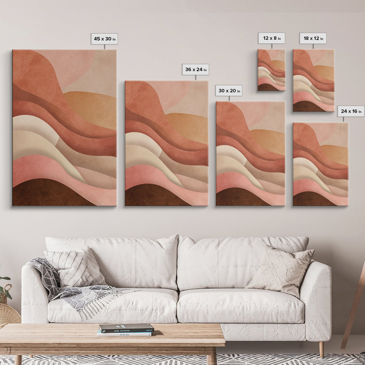 Terracotta Abstract Waves Canvas Print, Earth Tone Wall Art, Neutral Boho Decor, Modern Minimalist Bedroom Art Gift For Her
