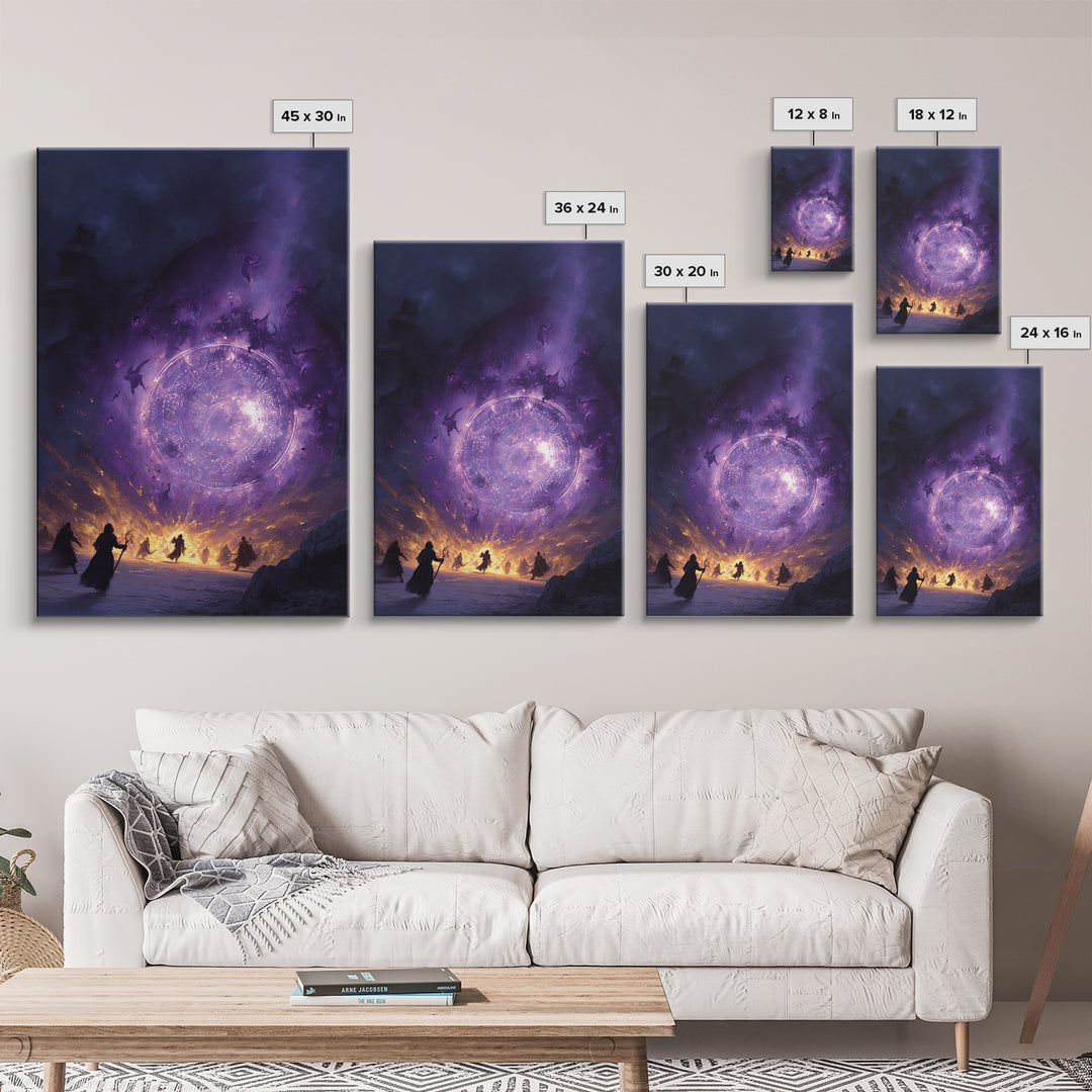 Purple Magic Portal Epic Battle Canvas Print, Dark Fantasy Wall Art, Witchy Decor, Surreal Artwork, Gothic Gaming Room Decor