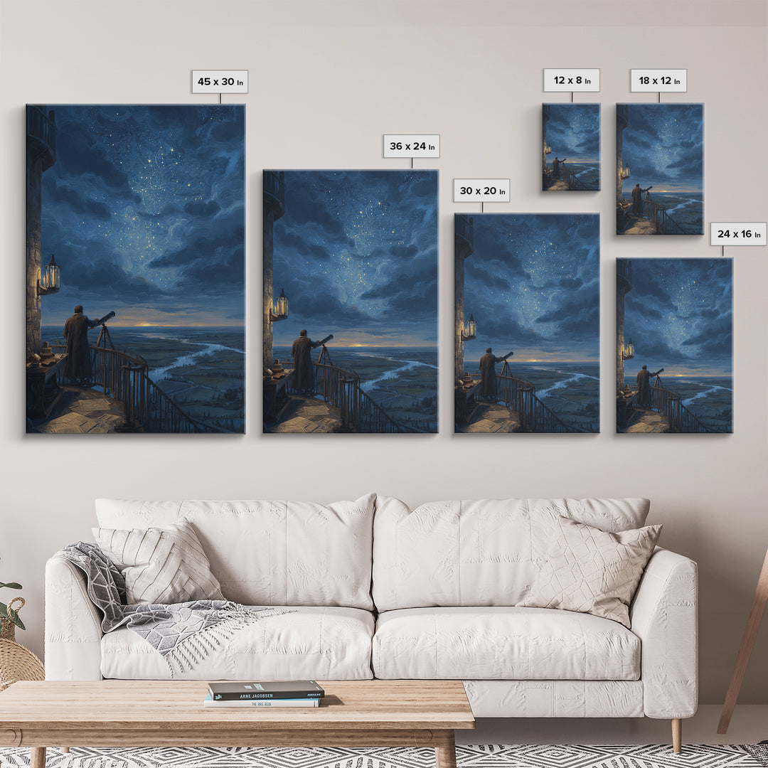 Stargazer Observatory Balcony Canvas Print, Celestial Wall Art, Astronomy Poster, Night Sky Decor, Gift For Space Lover Decor