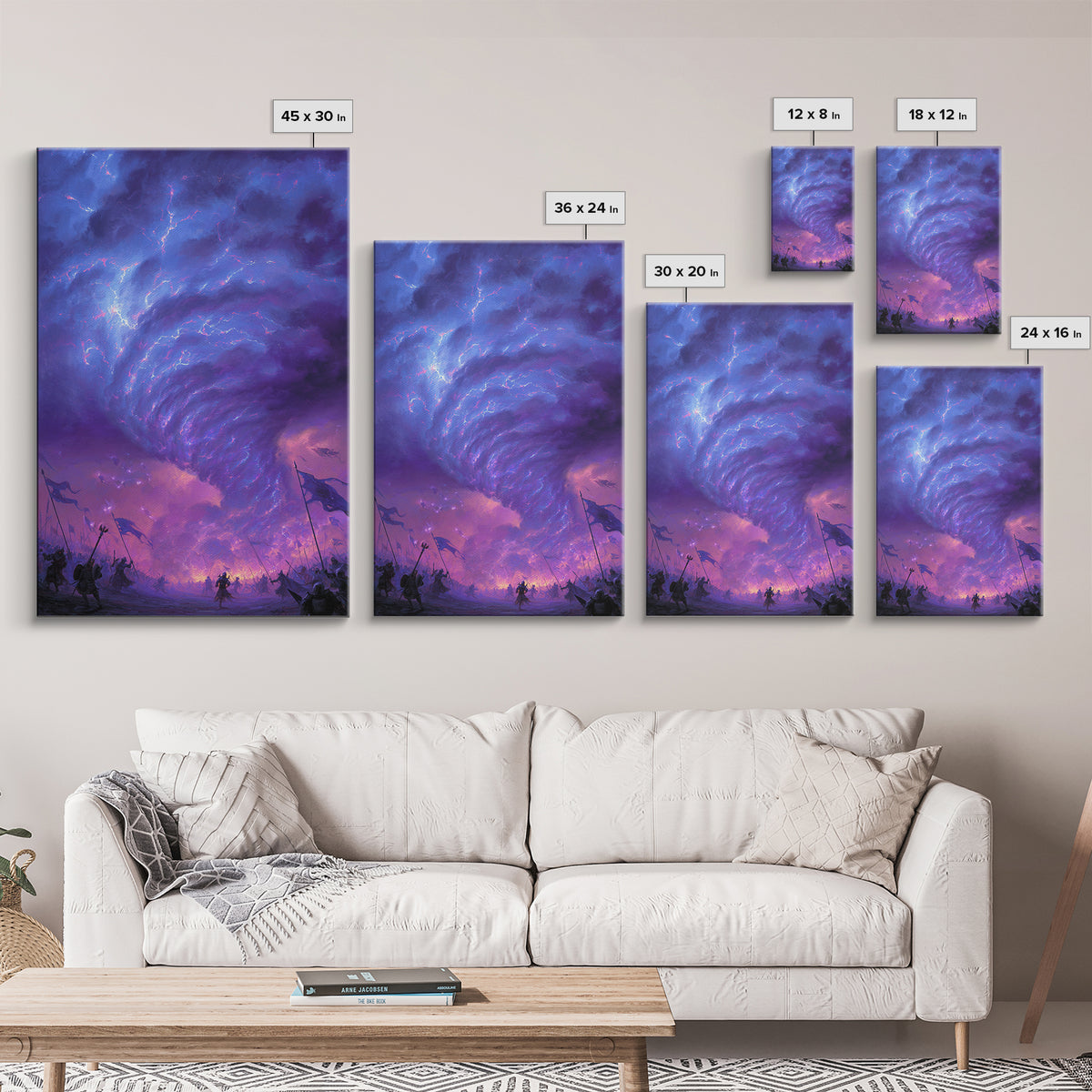 Purple Tornado Battle Storm Canvas Print, Fantasy Wall Art, Dark Magic Landscape, Epic Game Room Decor, Dramatic Gift For Him