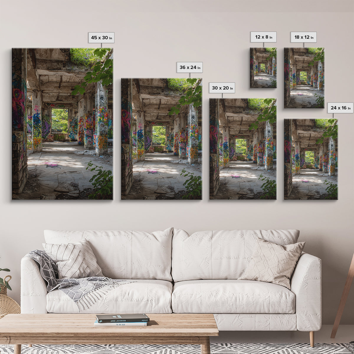 Sunlit Abandoned Graffiti Building Wall Art Urban Decay Photography Print, Industrial Office Decor For Modern Lofts Gift