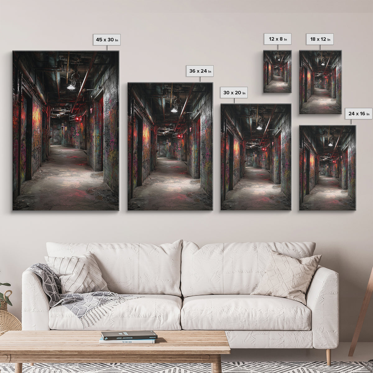Dark Graffiti Tunnel Wall Art Urban Street Photography Print, Industrial Corridor Decor For Office Or Man Cave Gift Idea
