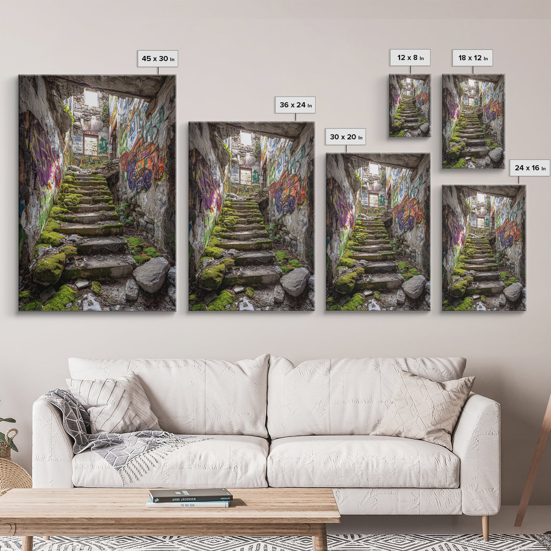 Urban Subway Station With Graffiti Wolf Mural Photography Wall Art Print For Contemporary Home Decor And Street Art Lovers