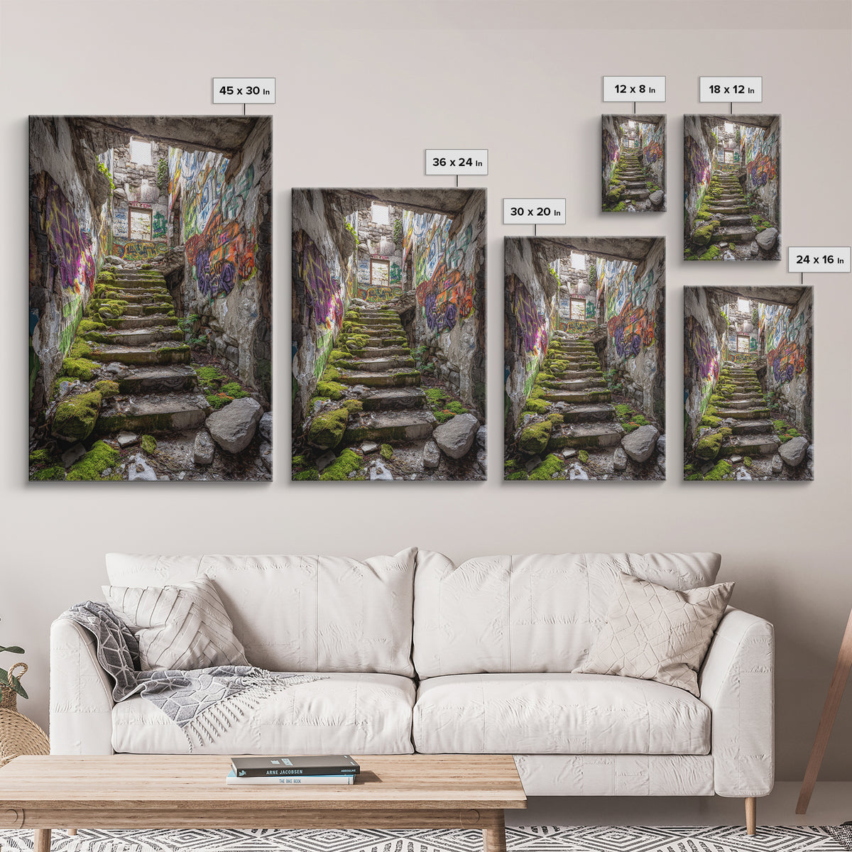 Urban Subway Station With Graffiti Wolf Mural Photography Wall Art Print For Contemporary Home Decor And Street Art Lovers