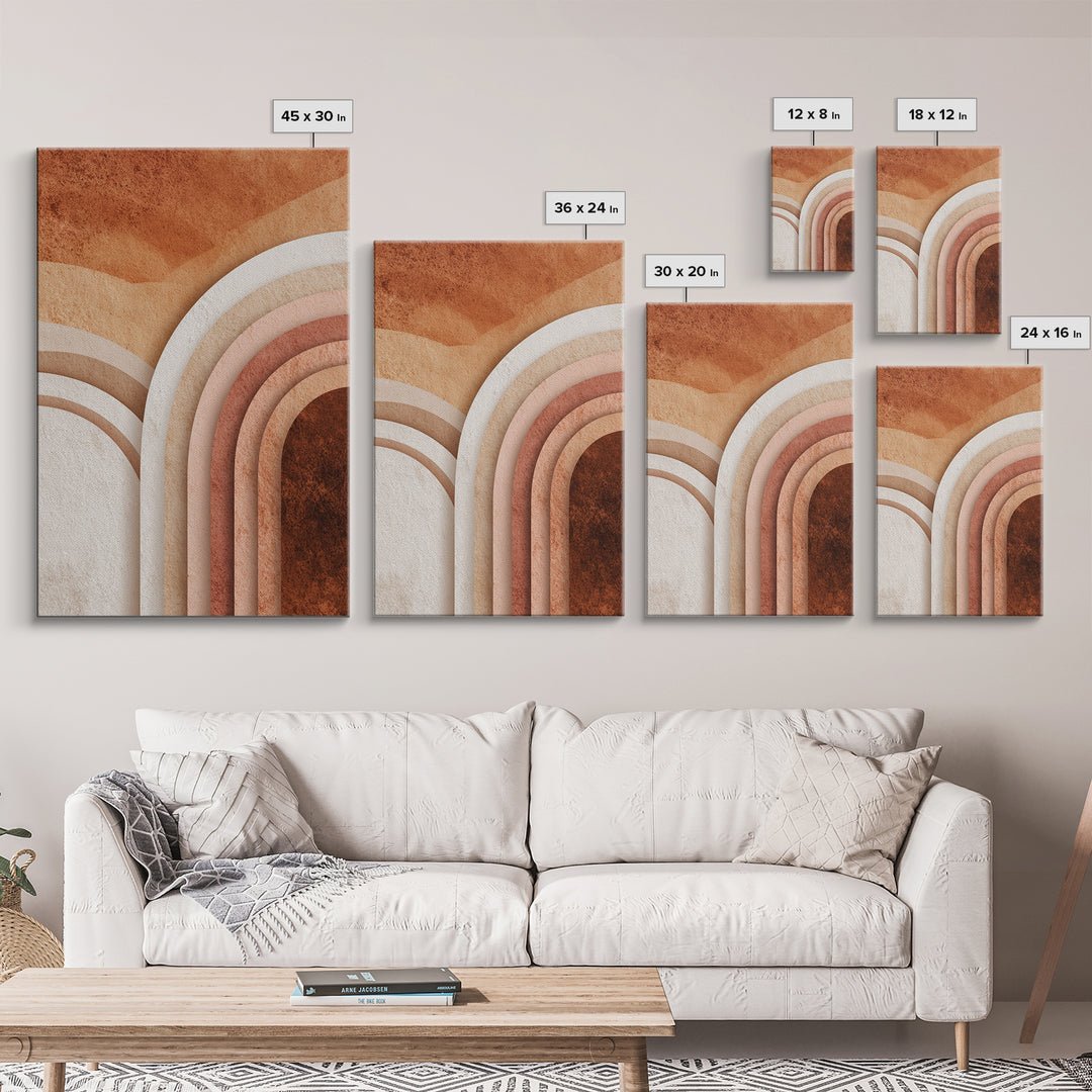 Terracotta Textured Arch Abstract Wall Art, Boho Geometric Canvas Print, Earth Tone Modern Home Decor, Living Room Bedroom Decor