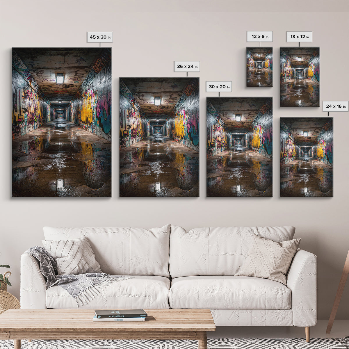 Urban Graffiti Tunnel Photography Wall Art Print Contemporary Art Modern Home Decor For Office And Loft