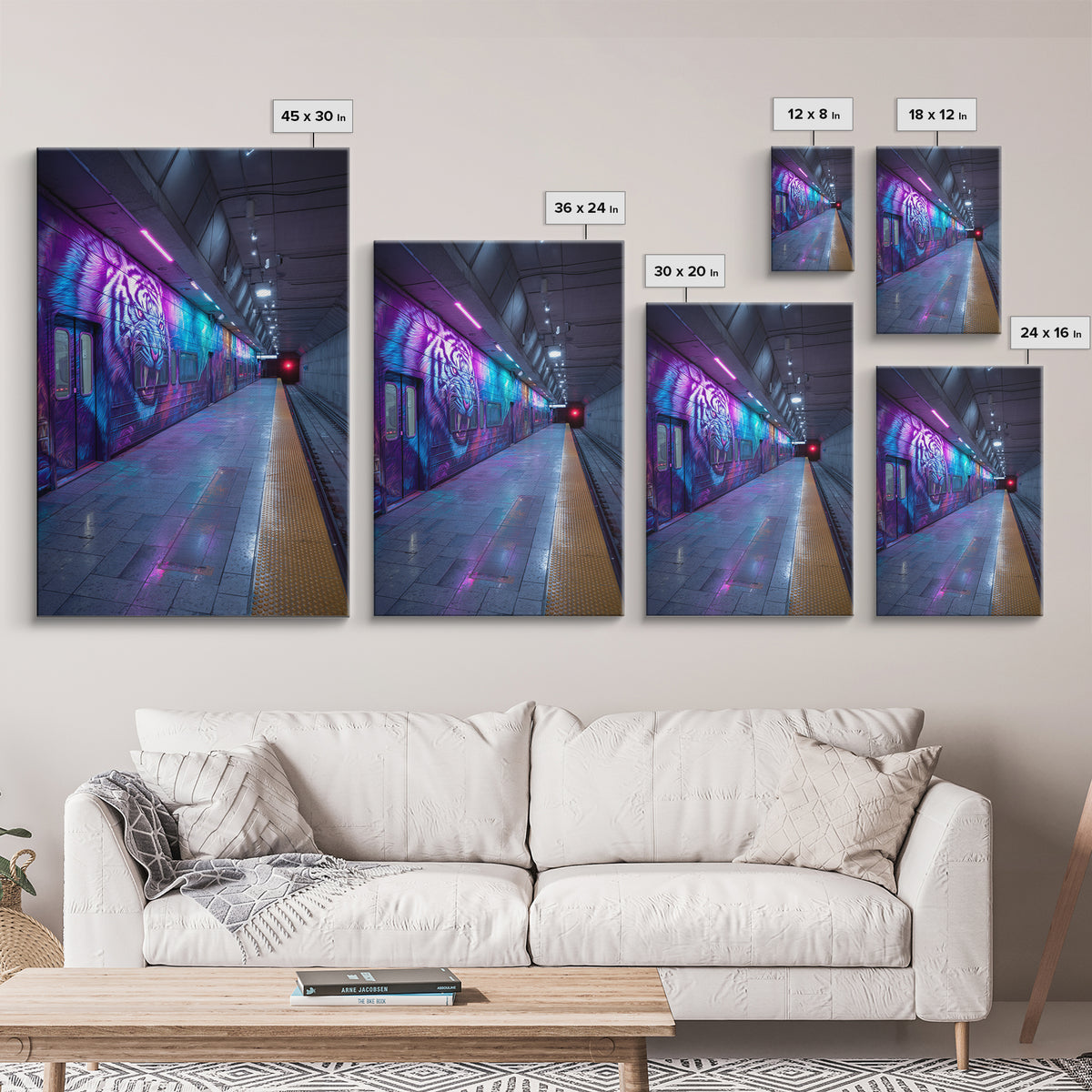 Vibrant Street Art Subway Train With Colorful Tiger Graffiti Framed Canvas Print Urban Wall Art For Modern Home