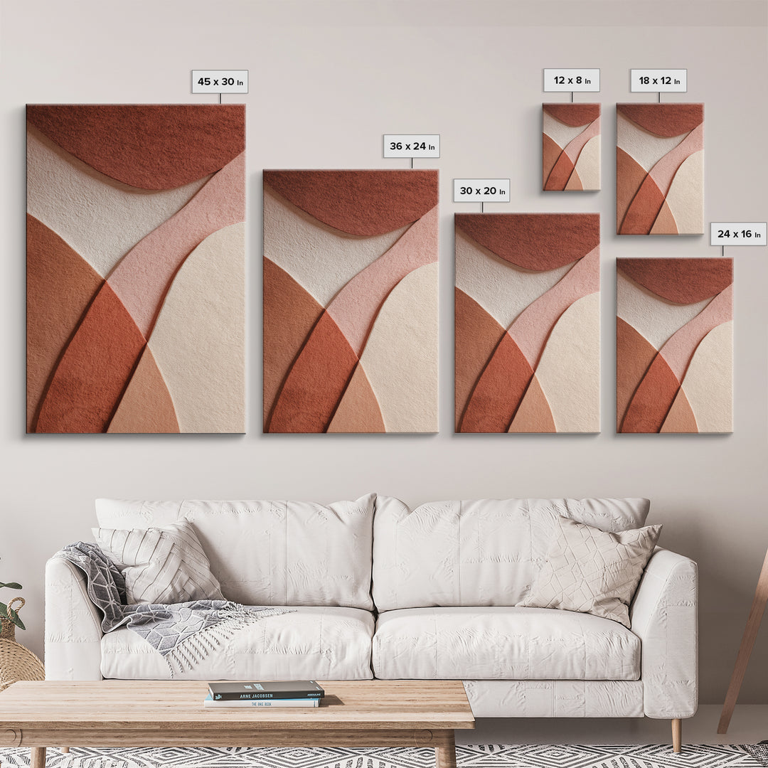 Layered Terracotta Curves Abstract Wall Art, Neutral Geometric Canvas Print, Wabi Sabi Earth Tone Modern Home Decor, Living Room Decor