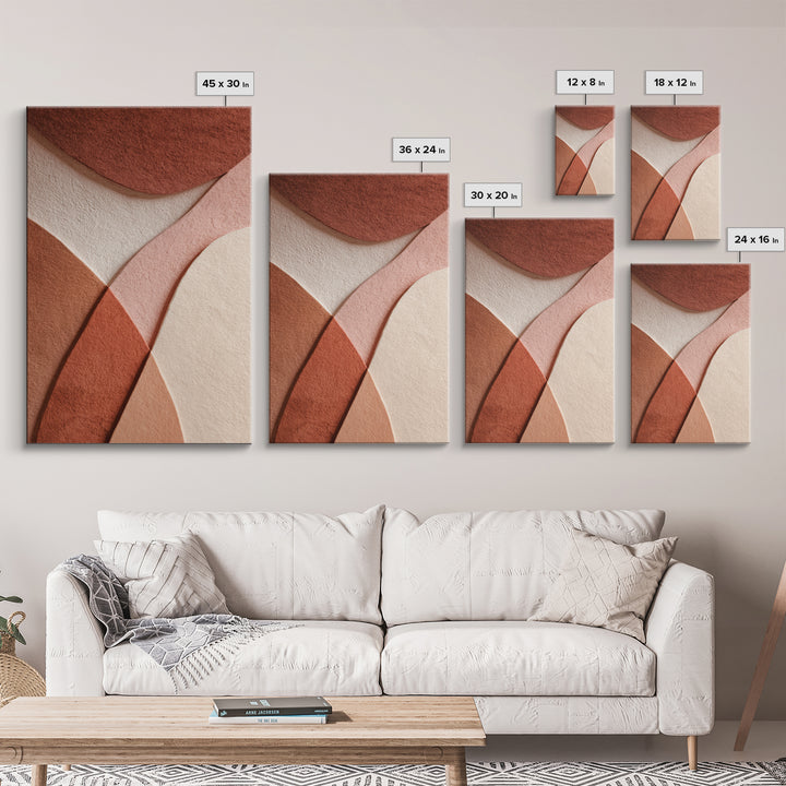 Layered Terracotta Curves Abstract Wall Art, Neutral Geometric Canvas Print, Wabi Sabi Earth Tone Modern Home Decor, Living Room Decor
