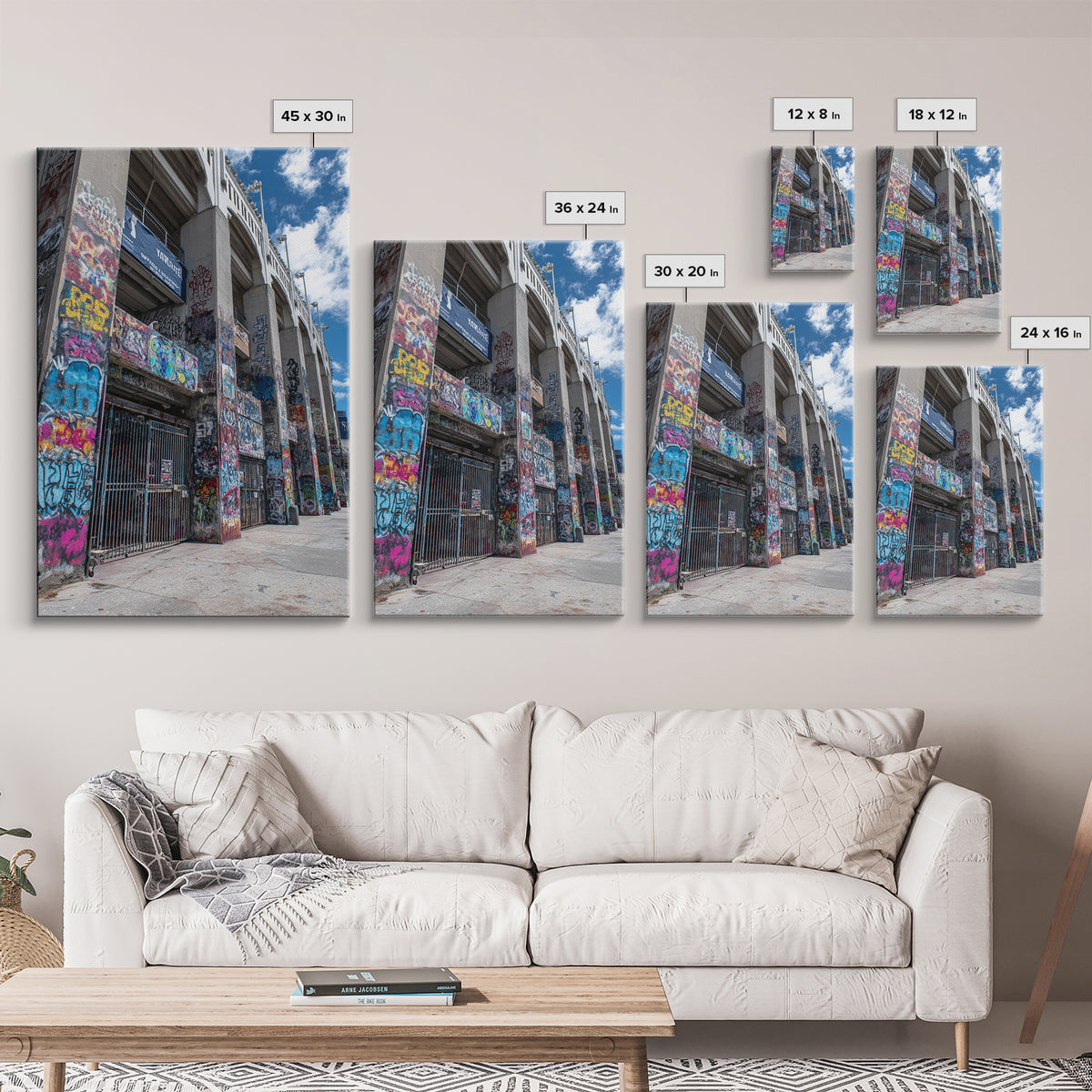 Abandoned Urban Street Art Graffiti Wall With Blue Sky | Vibrant Modern Wall Art Print For Home Decor Framed Canvas Print