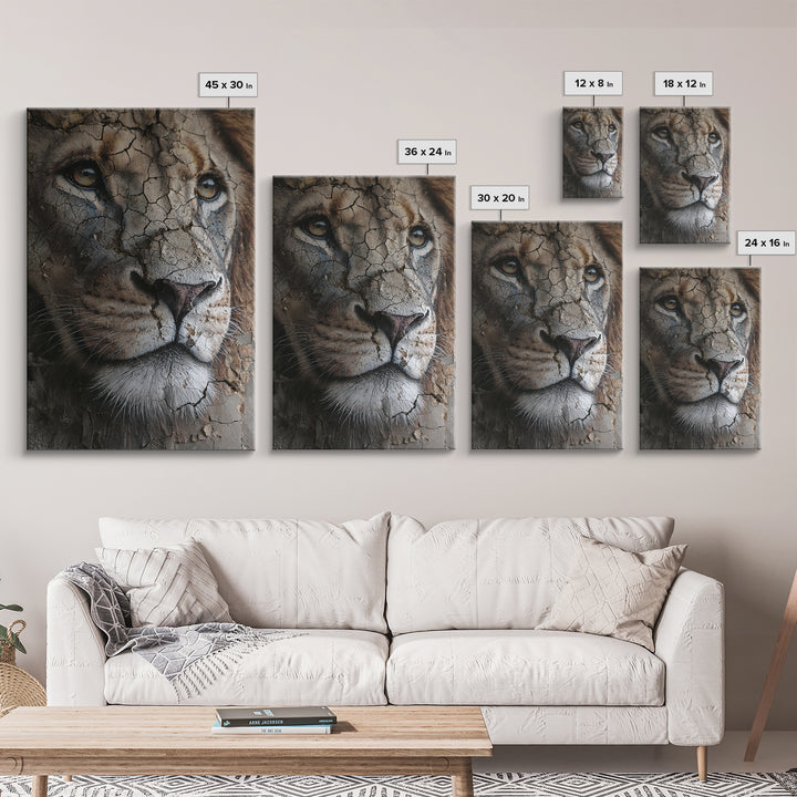Detailed Lion Face Closeup Wildlife Wall Art Prints Majestic Animal Art Framed Canvas Print