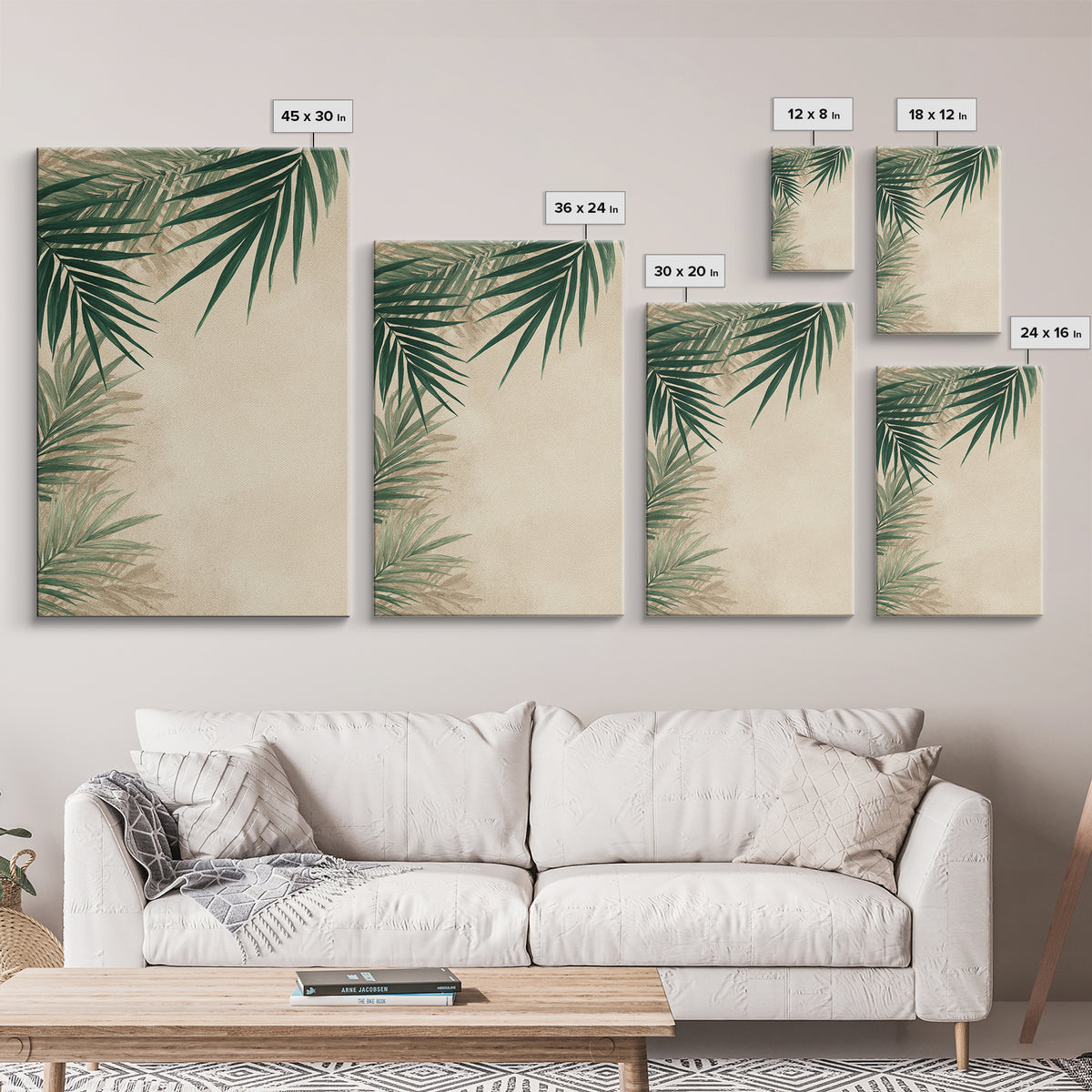 Palm Leaf Corner Botanical Wall Art, Minimal Tropical Canvas Print, Beige Coastal Decor For Living Room Bedroom Modern Wall Decor