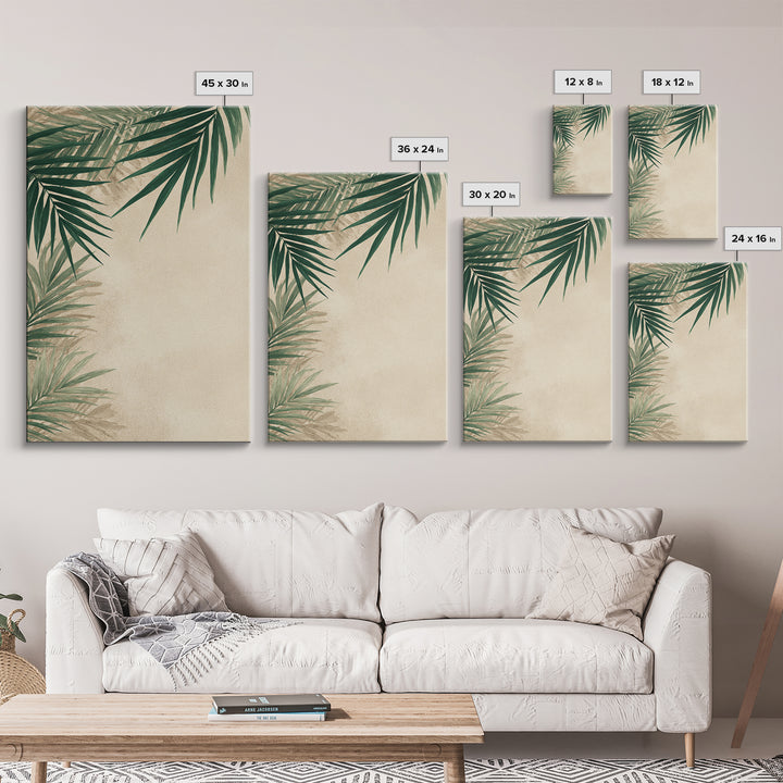 Palm Leaf Corner Botanical Wall Art, Minimal Tropical Canvas Print, Beige Coastal Decor For Living Room Bedroom Modern Wall Decor