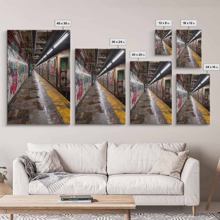 Urban Underground Subway Station Art With Vibrant Graffiti Wall Art Framed Canvas Print For Trendy Home Decor
