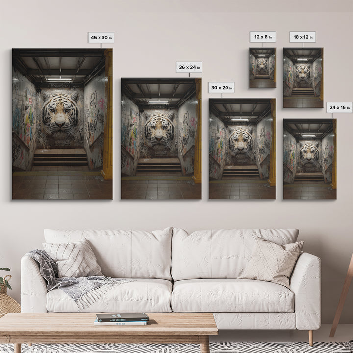 Urban Tiger Street Art Graffiti Mural Bold Wildlife Wall Art - Contemporary Canvas Print For Modern Home Decor