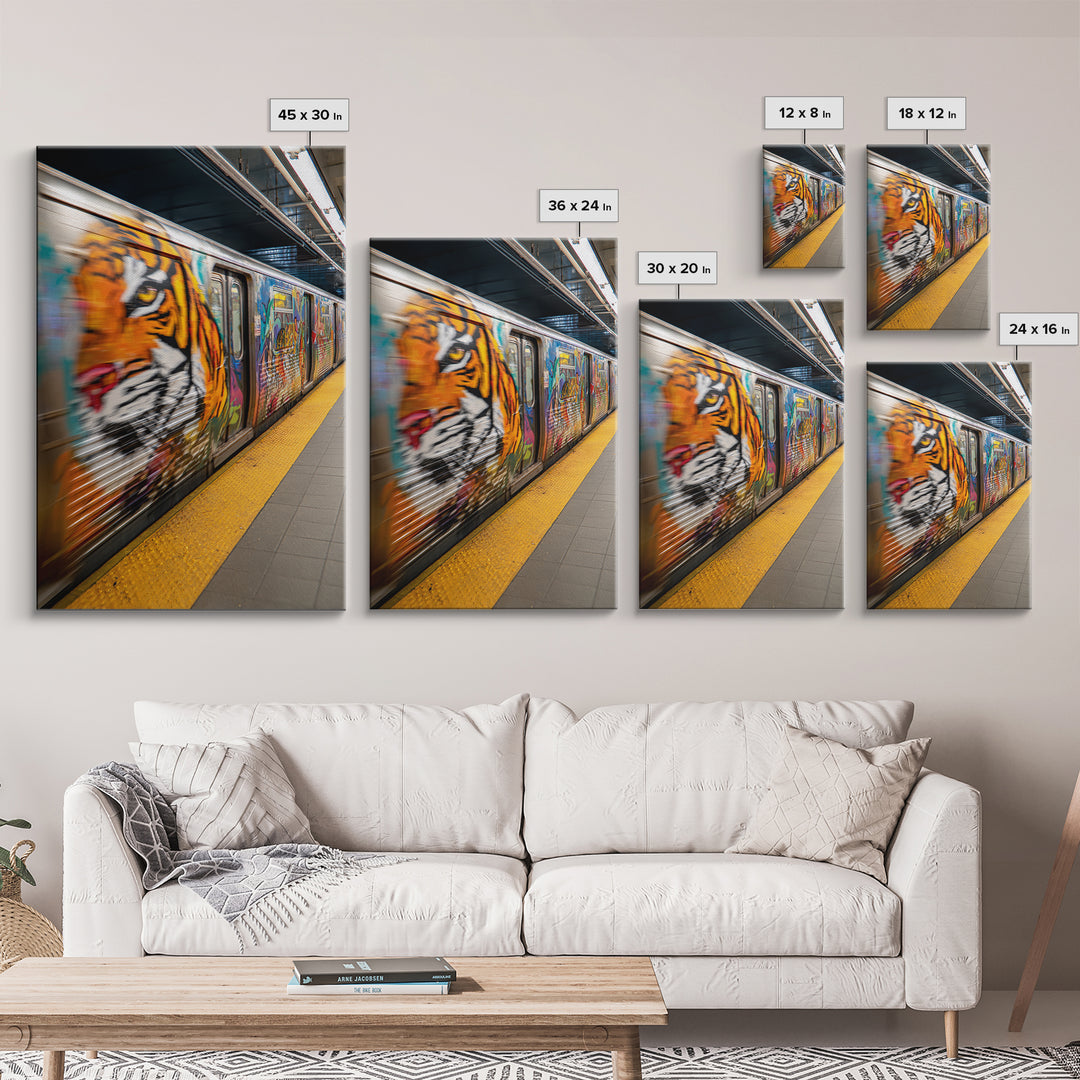 Expressive Tiger Graffiti Street Art Urban Wall Art Vibrant Subway Canvas Print For Edgy Home Decor And Wall Decor