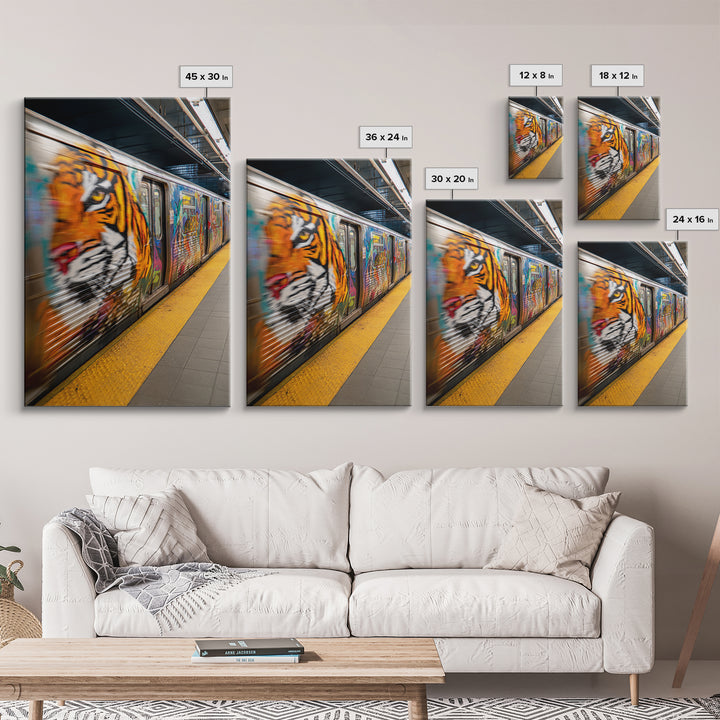 Expressive Tiger Graffiti Street Art Urban Wall Art Vibrant Subway Canvas Print For Edgy Home Decor And Wall Decor