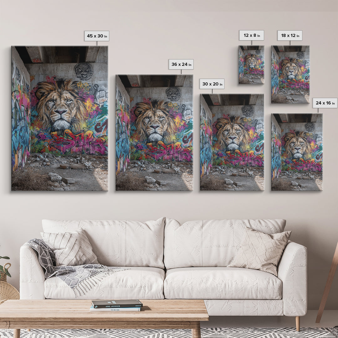 Urban Graffiti Lion Mural Street Art Canvas Print Large Wall Art For Modern Home Decor And Office