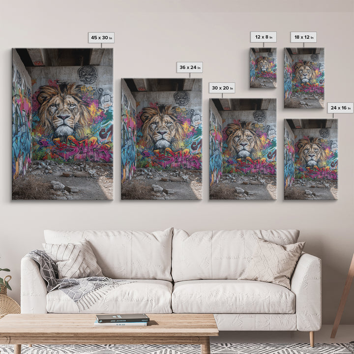 Urban Graffiti Lion Mural Street Art Canvas Print Large Wall Art For Modern Home Decor And Office