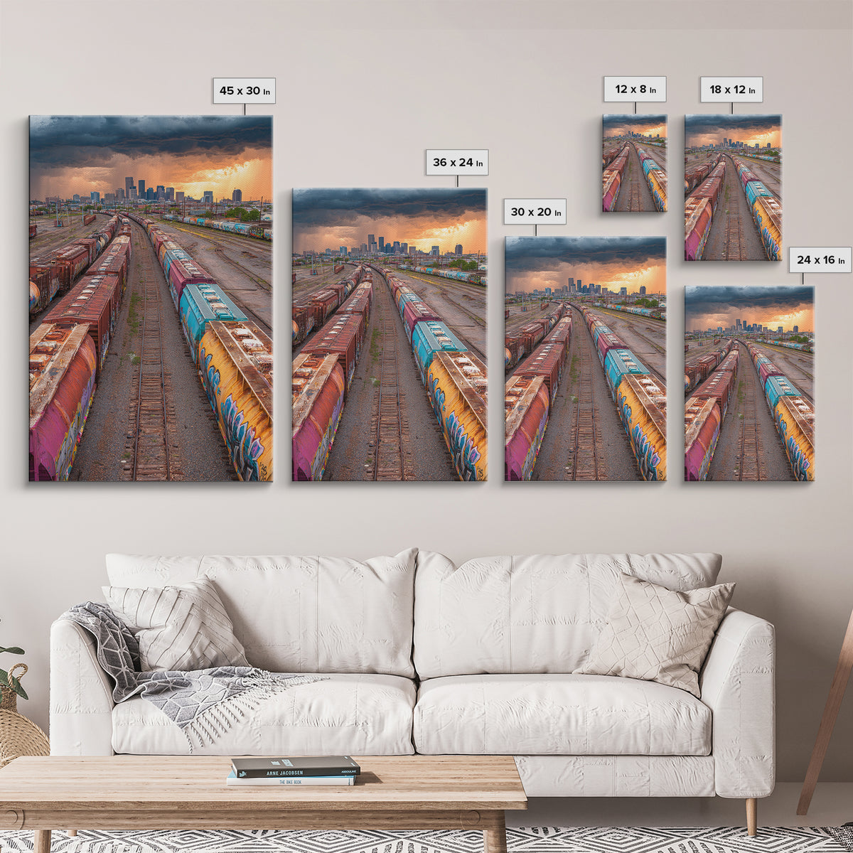 Train Yard Industrial Landscape With Rusty Graffiti Paintings | Contemporary Wall Art Urban Decor Framed Canvas Print
