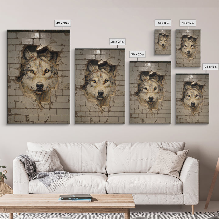 Lion Portrait Painted On Broken Wall Tiles Urban Street Art Mural Wall Art Framed Canvas Print For Edgy Home Decor