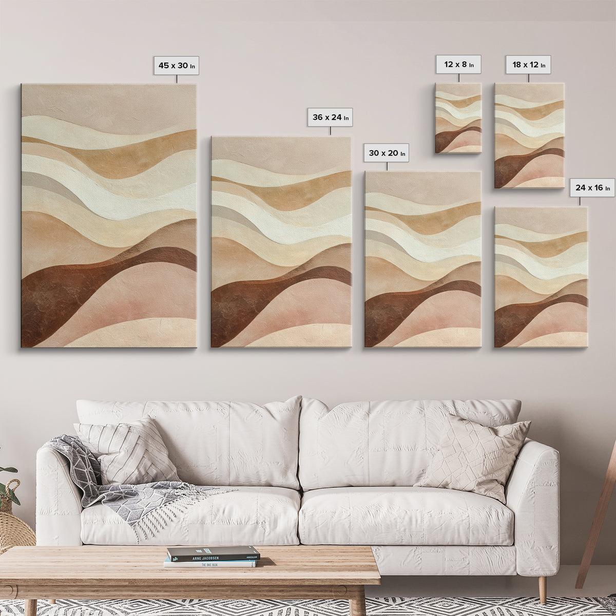Neutral Wavy Abstract Landscape Wall Art, Earth Tone Canvas Print, Beige Boho Modern Living Room Bedroom Decor, Large Wall Decor