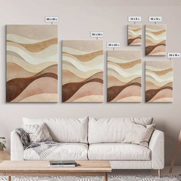 Neutral Wavy Abstract Landscape Wall Art, Earth Tone Canvas Print, Beige Boho Modern Living Room Bedroom Decor, Large Wall Decor
