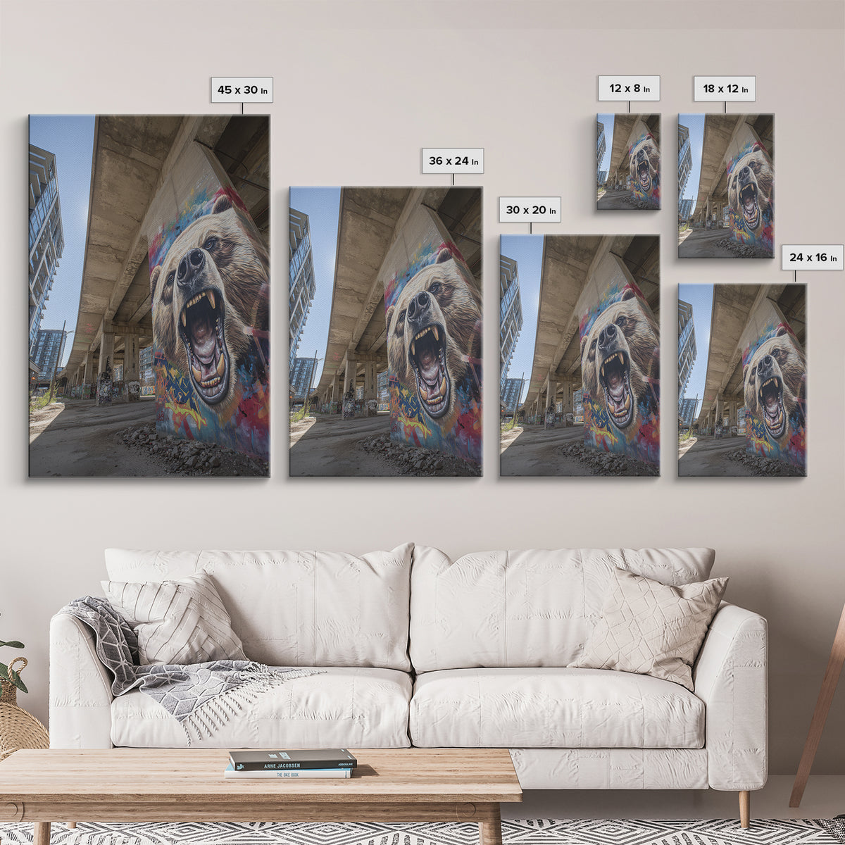 Roaring Grizzly Bear Graffiti Mural Under Concrete Bridge Wall Art For Man Cave And Urban Home Decor