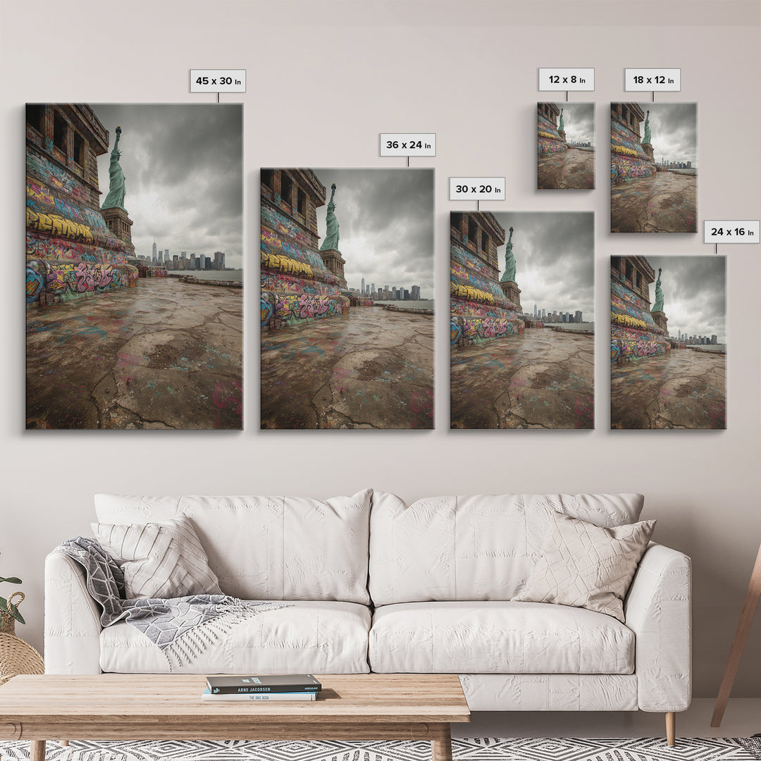 Graffiti Statue Of Liberty Urban Street Art With City Skyline Canvas Print For Living Room And Home Decor