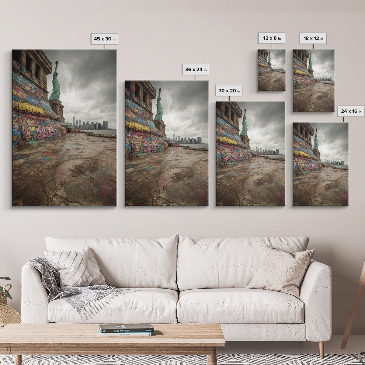 Graffiti Statue Of Liberty Urban Street Art With City Skyline Canvas Print For Living Room And Home Decor