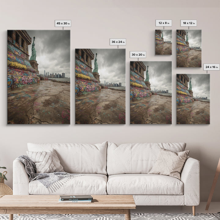Graffiti Statue Of Liberty Urban Street Art With City Skyline Canvas Print For Living Room And Home Decor