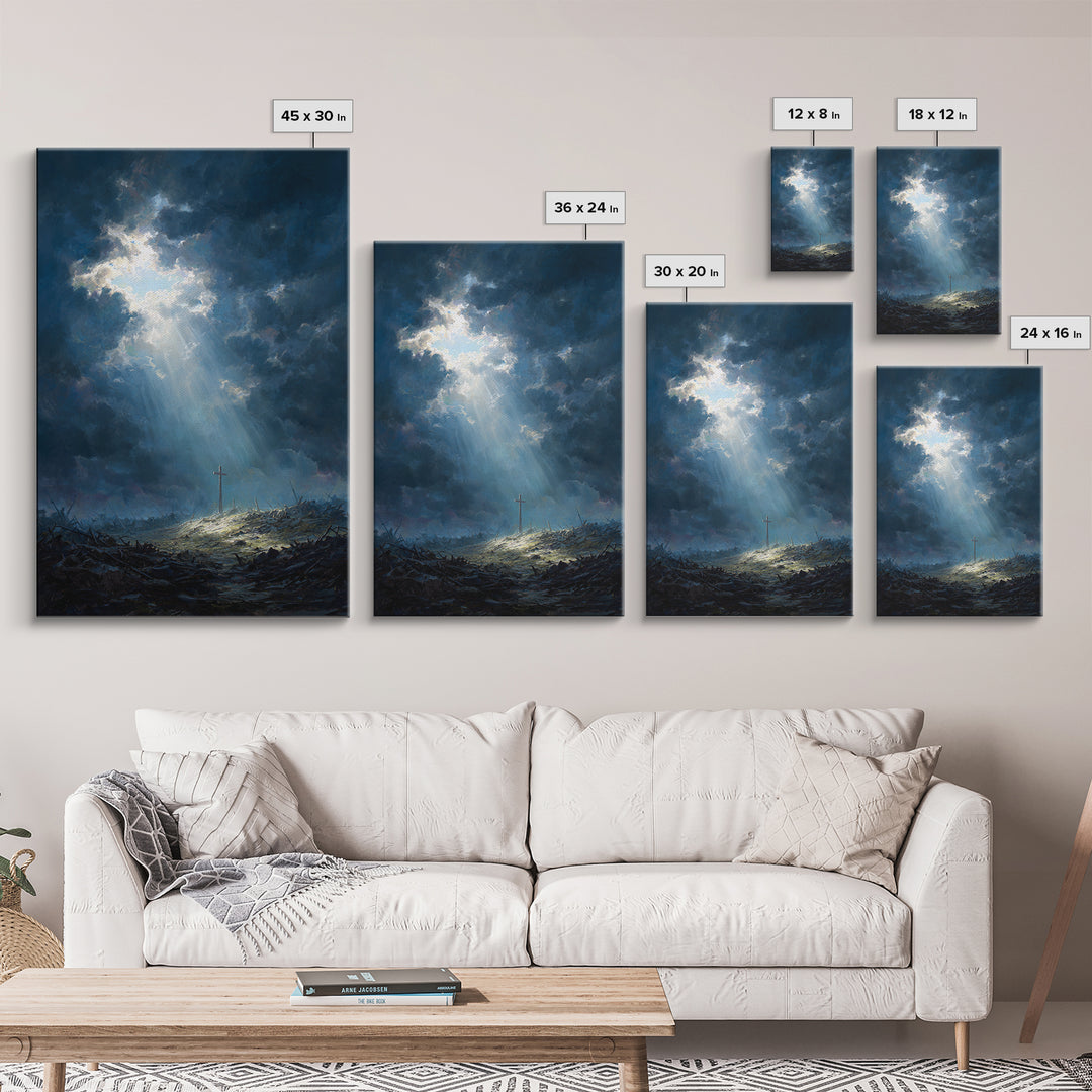 Cave Entrance View Overlooking Serene Mountain Landscape With Sunlight Rays Oil Painting Wall Art For Nature Lover Gift