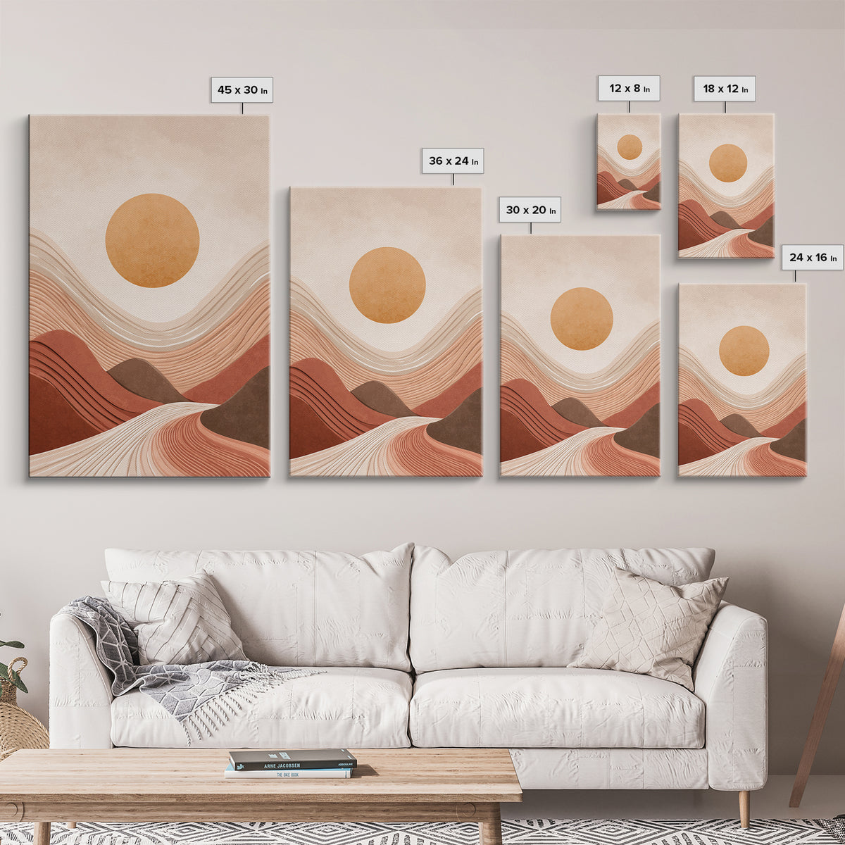 Terracotta Wavy Desert Hills Canvas Print, Abstract Landscape Art, Earth Tone Decor, Modern Wall Art For Living Room, Boho Home Decor