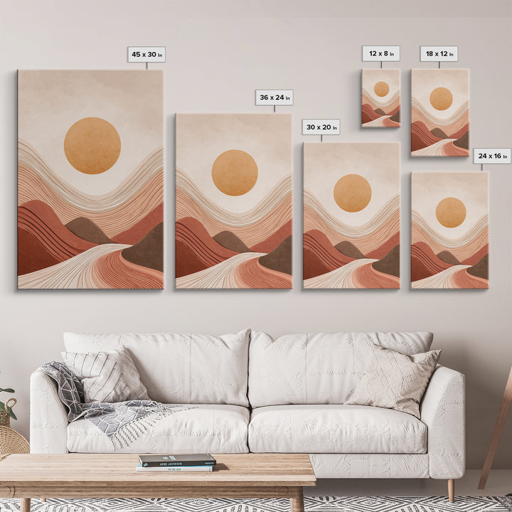 Terracotta Wavy Desert Hills Canvas Print, Abstract Landscape Art, Earth Tone Decor, Modern Wall Art For Living Room, Boho Home Decor