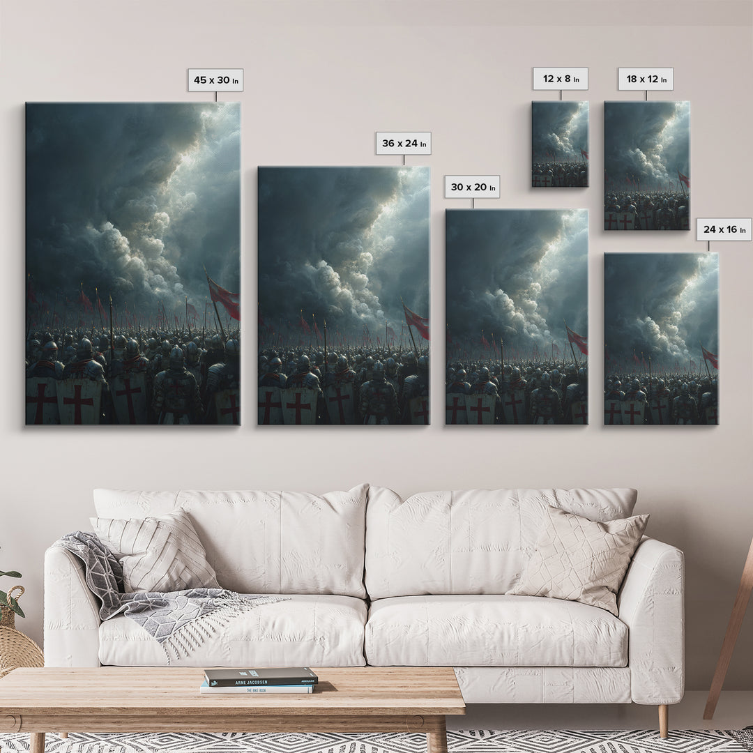 Epic Medieval Knights Battle Scene Dramatic Stormy Sky War Painting Wall Art Canvas Print
